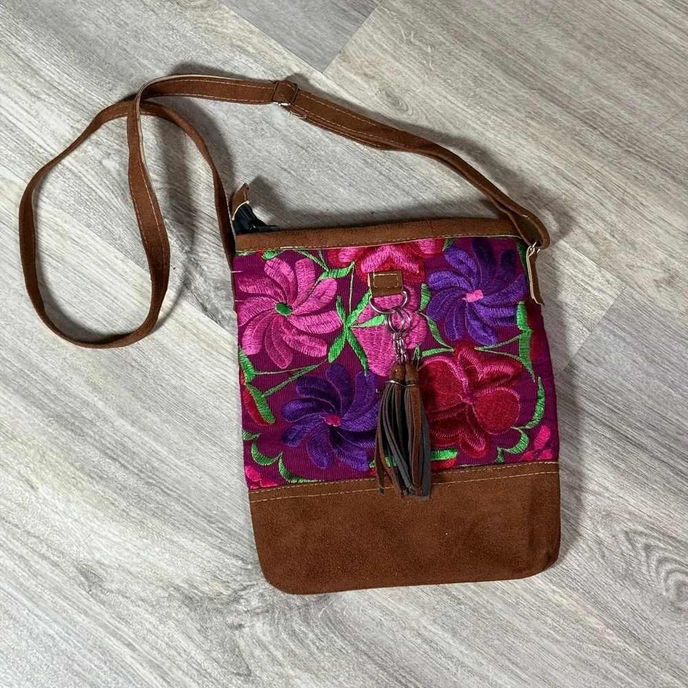 Embroidery‎ crossbody bag beautiful colorful flowers